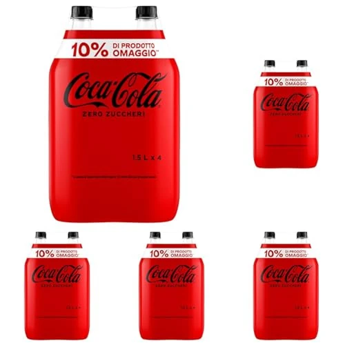 Offerta a tempo: Coca-Cola Zero Zuccheri, Tutto il Gusto della Formula Coca-Cola Senza Calorie, Bottiglia 100% riciclabile - 4 Bottiglie da 1,5 L (Confezione da 5) - 51% da 40.75 € a 19.95 €
