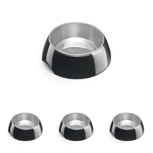 lionto Ciotola in melamina con base antiscivolo, Ciotola rimovibile da 210 ml in acciaio inox robusto e inodore, facile da pulire, design ergonomico, per cani e gatti, nero (Confezione da 4)