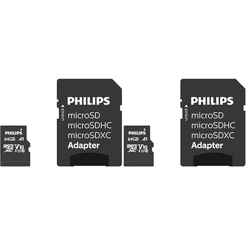 Offerta a tempo: Philips Ultra Speed microSDXC Card 64 GB+adattatore SD UHS-I U1,velocità di lettura fino a 80 MB/s,A1 Fast App Perf,V10,scheda di memoria per smartphone,tablet,PC,lettore di schede,video Full HD - 0% da 24.50 € a 24.50 €