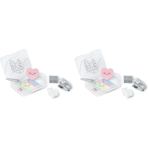 Offerta a tempo: Legami - Mini Set di Cancelleria, 6 Accessori in Formato Mini: Forbici, Gomma, Segnapagina, Nastro Adesivo con Dispenser, Cucitrice e Punti Metallici, 7x10,5 cm, Pratica Scatola da trasportare - 0% da 11.90 € a 11.90 €