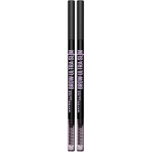 Maybelline New York Matita per Sopracciglia, Sopracciglia Definite, Formula Che Non Si Sfalda, Con Punta di Precisione e Pettinino, Brow Ultra Slim, Tonalità Black, 7,2 g (Confezione da 2)