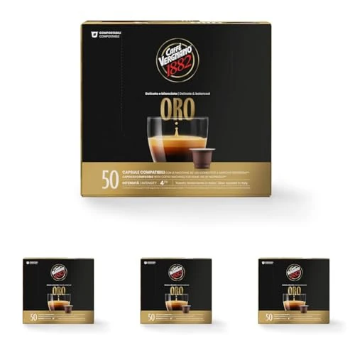 Caffè Vergnano 1882-50 Capsule Caffè Compostabili e Compatibili con Nespresso, Oro - Pack da 50 capsule (Confezione da 4)