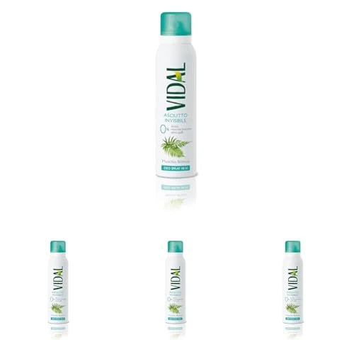 Offerta a tempo: Vidal - Deodorante Spray Asciutto Invisibile, Senza Alcool, Effetto Asciutto fino a 48h, Fragranza Muschio Bianco, 150ml (Confezione da 4) - 28% da 9.96 € a 7.16 €