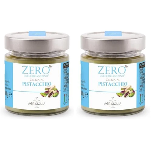 Offerta a tempo: Agrisicilia crema spalmabile al Pistacchio zero% zuccheri aggiunti con poche calorie e ideale per colazione e merenda vasetto da 200 grammi (Confezione da 2) - 37% da 15.90 € a 9.98 €