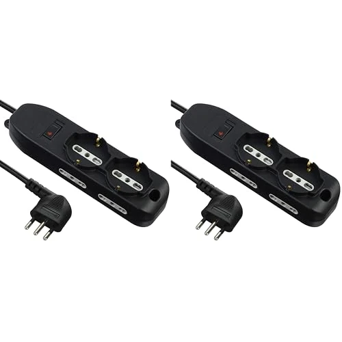 Offerta a tempo: Electraline 61995 Multipresa 6 Posti, 2 Polivalenti, 4 Bivalenti 10/16A, Cavo 2 m, Spina Piccola 10A, Nero (Confezione da 2) - 41% da 27.58 € a 16.26 €