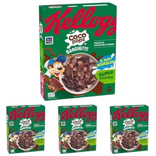 Kellogg's Coco Pops | Barchette al Cioccolato | con Frumento Tostato e Cioccolato | Confezione Singola da 330g (1 x 330g) (Confezione da 4)