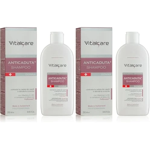 Vitalcare | Swiss - Shampoo Anticaduta Donna, Shampoo Rivitalizzante e Fortificante, Contrasta la Caduta dei Capelli, con Vitamine E, B3 e Complesso di Molecole Follicusan, 250 ml (Confezione da 2)