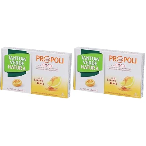 ANGELINI Tantum Verde Natura - 15 Pastiglie Gommose Limone e Miele (Confezione da 2)
