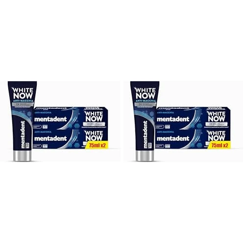 Mentadent Dentifricio White Now Anti-macchia, Dentifricio Sbiancante con White-Correct e White-Infinity Technology, 2x75ml (Confezione da 2)