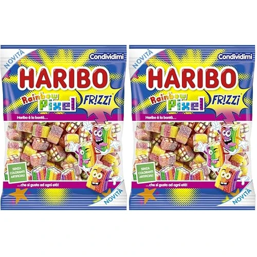 Haribo Rainbow Pixel Caramelle Gommose Frizzanti, Gusto Frutta, 160g (Confezione da 2)