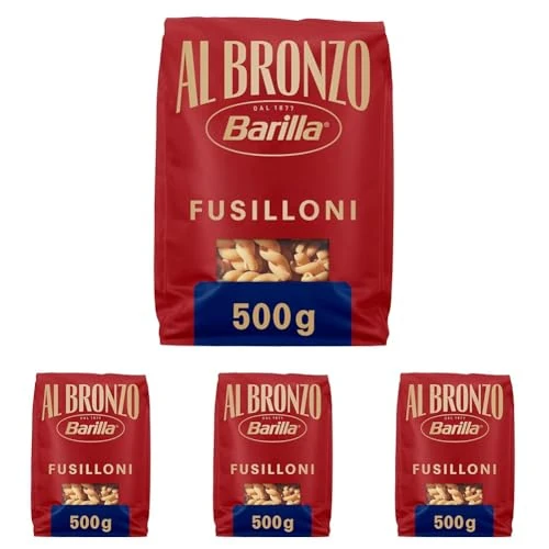 Offerta a tempo: Barilla Pasta Al Bronzo Fusilloni 100% Grano Italiano, Pasta Trafilata Al Bronzo con Lavorazione al Bronzo Grezzo, Ruvidità Intensa, Formato Spesso e Corposo, Alta Tenuta di Sugo e Cottura, 500 g - 46% da 5.16 € a 2.80 €
