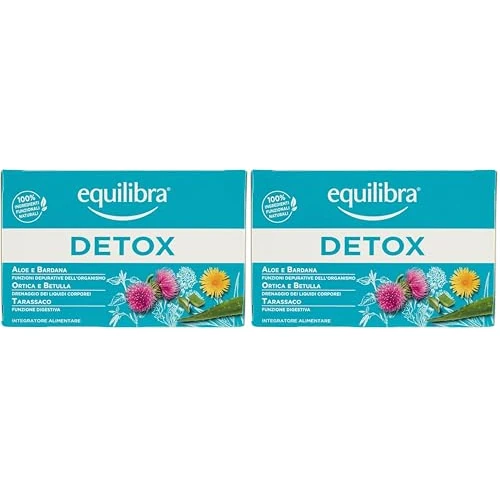 equilibra Integratori Alimentari Tisane, Tisana Detox, 100% Ingredienti Funzionali, Drenante, a Base di Aloe Vera, Ortica, Bardana, Betulla e Tarassaco, Materiali 100% Riciclabili, 15 Filtri