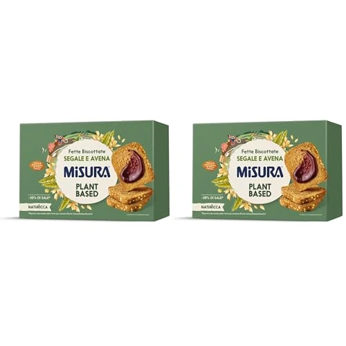 Misura Naturìcca Fette Biscottate Segale e Avena - Plant Based - Ricche di Fibre - Farina da Filiera Italiana - Adatte ai Vegani - Confezione da 640 gr con Carta Certificata FSC