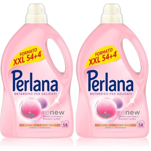 Offerta a tempo: Perlana Detersivo Delicati (58 lavaggi), Detersivo lavatrice liquido per lana, seta e delicati, Detersivo delicati per effetto cashmere e fibre rinnovate (Confezione da 2) - 17% da 19.98 € a 16.54 €