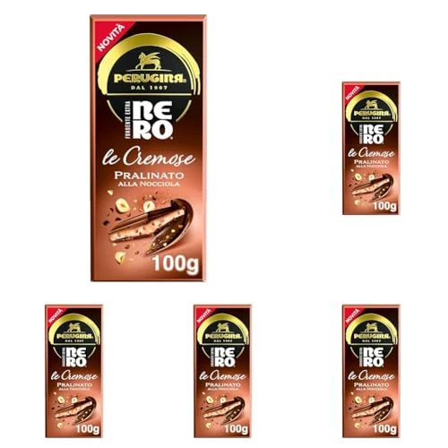 PERUGINA NERO Pralinato Nocciola Tavoletta Cioccolato Fondente Ripiena 100g (Confezione da 5)