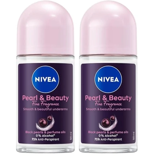 NIVEA Deodorante Roll on Pearl & Beauty Fine Fragrance 50 ml, Deodorante donna antitraspirante per una protezione 72h, Formula con Estratti di Perla Nera e Oli profumati per un fragranza raffinata