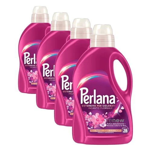 Offerta a tempo: Perlana Detersivo Colorati Incanto Floreale (28 lavaggi), Detersivo lavatrice liquido per tutti i capi colorati, Detersivo colorati per pulizia delicata e colori e fibre rinnovati (Confezione da 4) - 33% da 23.96 € a 15.96 €