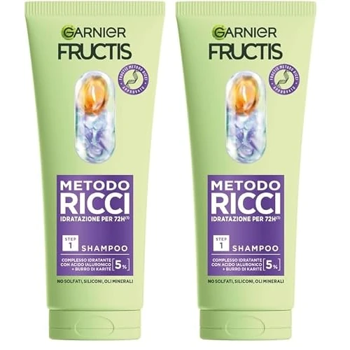 Offerta a tempo: Garnier Fructis Shampoo Idratante, Per Capelli Ricci Definiti, Idratati e Morbidi, Arricchito con Acido Ialuronico e Burro di Karité, Metodo Ricci, 200 ml (Confezione da 2) - 33% da 8.98 € a 5.98 €