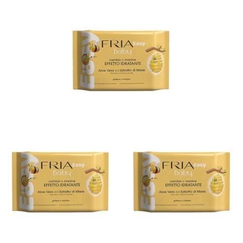 Fria Easy Baby Salviette per Cambio Pannolino, con Aloe Vera ed Estratto di Miele ad Effetto Idratante sulla Pelle, Dermatologicamente Testate, Confezione da 60 Salviette