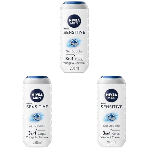 Offerta a tempo: NIVEA MEN Gel doccia Sensitive 3 in 1 (1 x 250 ml), gel doccia uomo per pelle sensibile, detergente delicato per corpo, capelli e viso, sapone doccia con estratto di bambù (Confezione da 3) - 41% da 10.20 € a 5.97 €