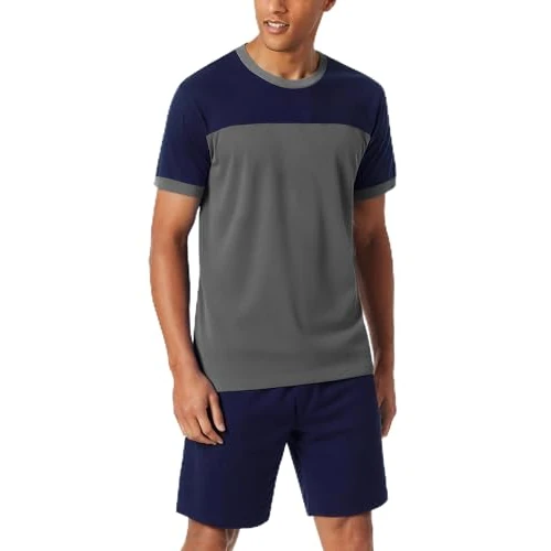 Offerta a tempo: Aseniza Pigiama Uomo Estivo Cotone Cort Pigiami Uomo Estivi Maniche Corte Leggero 2 Pezzi Blu Grigio XL - 35% da 22.99 € a 14.99 €