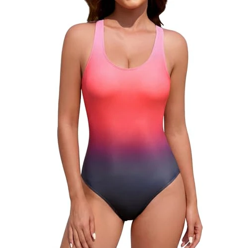 Tijdelijke aanbieding: Vijamiy Badpak Dames Sport One Piece Swimsuits Vorm Open Rug Chloorbestendig Kleurverloop Sport Badmode voor het Zwembad, Rood kleurverloop, XXL van 31.19 € naar 31.19 € (0.00% korting)