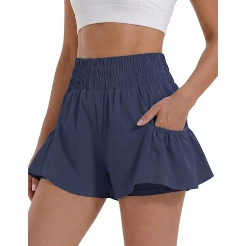 Offerta a tempo: Zeagoo Pantaloncini corti da donna, estivi, leggeri, a vita alta, elasticizzati, a doppio strato, sportivi, blu navy, M - 49% da 16.54 € a 8.49 €
