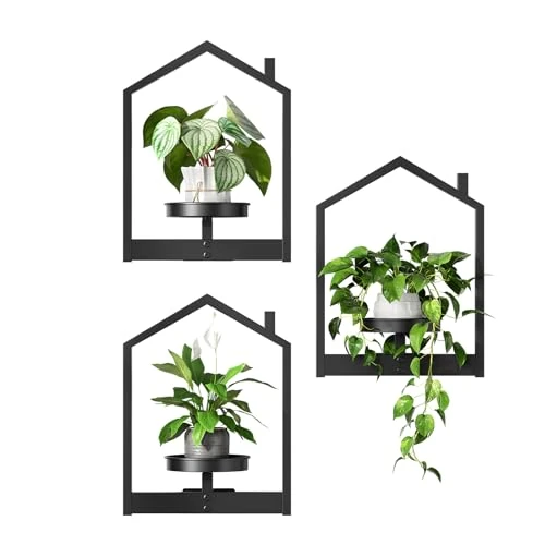 Offre limitée : HOOBRO Support Plantes Intérieur, Étagère Plante Murale avec Soucoupe Amovible, Support Métallique en Forme de Petite Maison, pour Décoration Intérieure/Extérieur Abrité, Noir EBK08HJP301 de 49.99 € à 26.99 € (46% de remise)