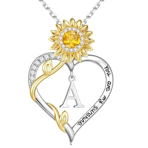 Turandoss Zilveren ketting met letters – 16K gouden zonnebloemhanger alfabet Valentijnsdagcadeau voor vrouwen meisjes, Koper