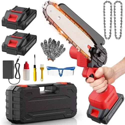 Mini Tronconneuse a Batterie Tronconneuse -Coupe Branche Ãlectrique Scie Sans Fil petite Elageuse Chainsaw 6 Pouces avec 2 Batteries 2 Chaines 800W l'Élagage le Jardin Cour Bois jardinage Outils