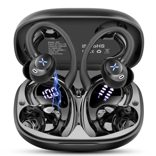 Offerta a tempo: Cuffie Bluetooth Sport, Auricolari Bluetooth 5.4 Sport Con Stereo Hifi, 50 Ore Cuffie Wireless Con 4 ENC Cancellazione Rumore Mic, IP7 Impermeabile, LED Display, Cuffiette Con gancio auricolare, Nero - 71% da 89.99 € a 25.99 €