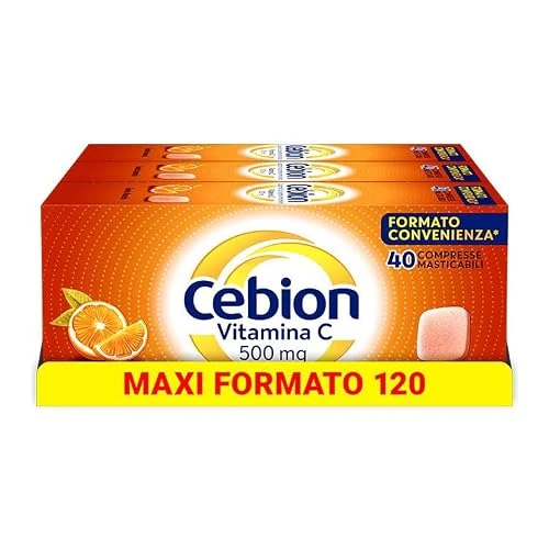 Offerta a tempo: Cebion Vitamina C 500 mg Masticabile Arancia, Supporta il Sistema Immunitario e il Metabolismo Energetico, 120 Compresse, Integratore Alimentare​ - 38% da 44.90 € a 27.99 €