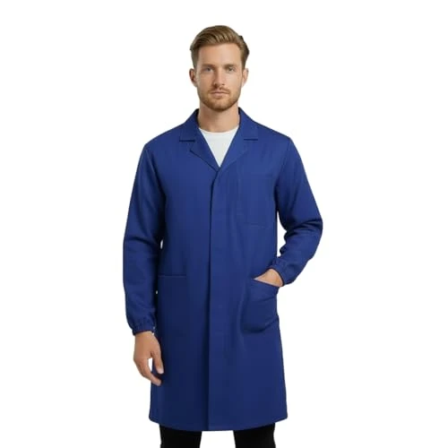 Blouse de travail pour homme, bleu, coton lourd, pour entrepôt et laboratoire, bleu, L