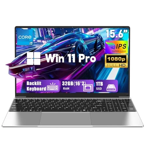 FUNYET Laptop 2025 Laptop 15,6 Zoll 32GB RAM 1TB SSD Core i7-7600U Notebook IPS Display FHD 1920x1080,6000mAh TF-Kartensteckplatz