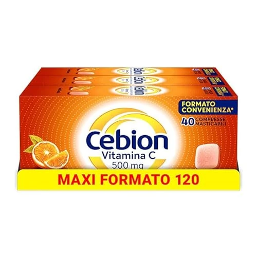 Cebion Vitamina C 500 mg Masticabile Arancia, Supporta il Sistema Immunitario1 e il Metabolismo Energetico2, 120 Compresse, Integratore Alimentare