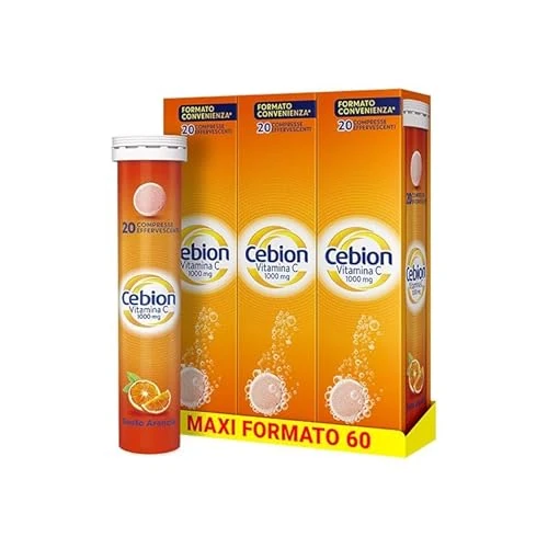 Cebion Vitamina C 1000 mg Effervescente Arancia,Supporta il Sistema Immunitario e il Metabolismo Energetico, 60 Compresse, Integratore Alimentare