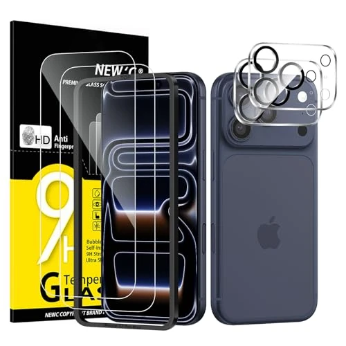 NEW'C Kit de 4, 2 x Verre Trempé pour iPhone 17 Pro Max (6,9 Pouces) et 2 x Protection Caméra Arrière - Kit Outil d'Installation Facile - Anti Rayures - Ultra Résistant-HD Transparent
