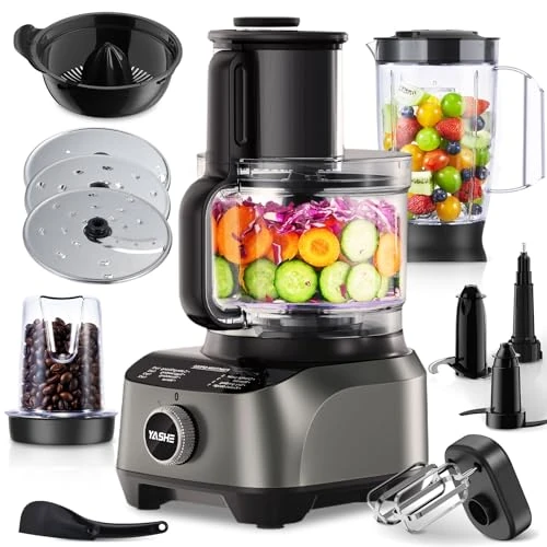 Oferta limitada: YASHE Procesador de Alimentos Multifuncional, 2,5L Bol & 1,5L Jarra, Batidora, Grinder, Exprimidor, Amasadora, Picadora, Cortadora & Ralladora, 3 Velocidades + Pulse, Bloqueo de Seguridad, 1300W de 119.99 € a 119.99 € (ahorro 0.00%)