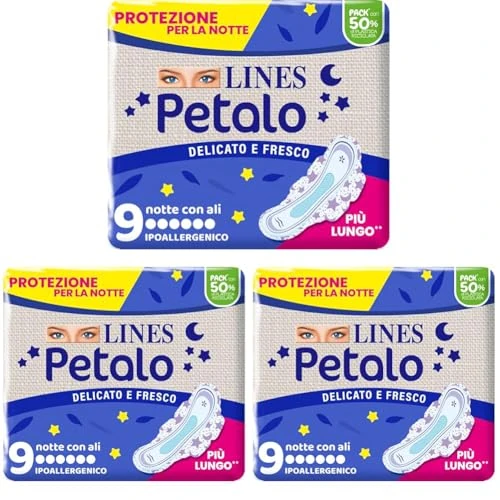 Lines Petalo Assorbenti Ultrasottile Notte, 9 Pezzi (Confezione da 3)