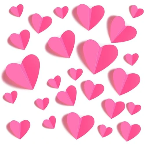 60 Stück 3D Herz Valentinstag Wanddeko Wandaufkleber mit 4 Verschiedenen Größen Wasserfeste PVC Wandtattoos Romantische Süße Liebe Wandsticker Abnehmbar für Hochzeit Party Schlaf- Wohnzimmer (Rosa)