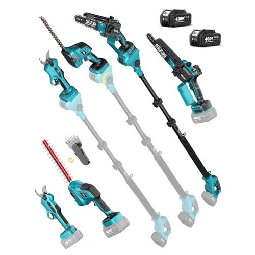 Offerta a tempo: SEESII Mini Motosega a Batteria 6 Pollici & Tagliasiepi & Forbici, Set Attrezzi da Giardino Telescopico 8-in-1 con 2x 4000mAh Batterie, Motore Brushless, per Potatura Alberi e Siepi - 0.00% da 249.99 € a 249.99 €