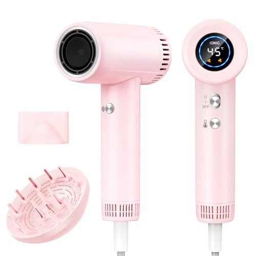 Haokoo Ionen Föhn mit Diffusor - 160.000 U/min Bürstenloser Motor Haartrockner für Locken, Schnelltrocknend, 9 Temperatur-Stufen, Fön mit 500 Mio. Negative Ionen gegen Frizz, für Hause, Reisen, Salon