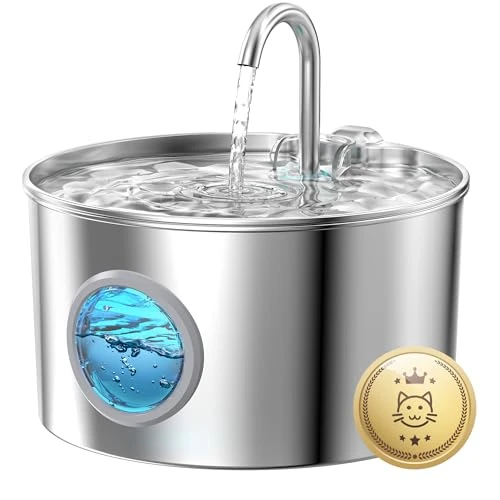 Oferta limitada: Fuente para Gatos Acero Inoxidable: Bebedero Gatos Automatico - 2.2L Fuente Gato Silencioso - Fuentes de Agua para Gato con 1 Filtro + 1 Esponja - Dispensador Agua Perros con Ventana Panorámica de 27.99 € a 23.13 € (ahorro 17%)