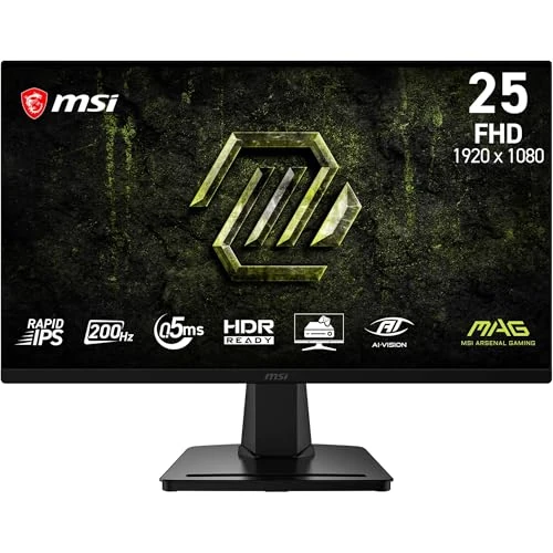 Oferta limitada: MSI mag 256FA E20 Monitor Gaming de 24,5", 1920 x 1080, FHD Rapid IPS, 200 Hz, 0,5 ms, Compatible con HDR, AMD FreeSync Premium, Eye-Care, visión con IA, HDMI 2.0b, DP 1.2a, sin Marco, Vesa, Negro de 119.00 € a 99.00 € (ahorro 17%)