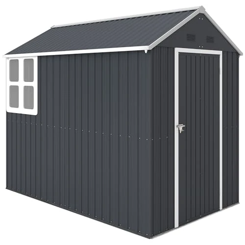 Offerta a tempo: Outsunny Casetta da Giardino Porta Attrezzi in Acciaio Zincato e PP, Capanno da Esterno con 4 Prese d'Aria e Finestra, 259x171x222 cm, Grigia e Bianca - 0.00% da 399.95 € a 399.95 €