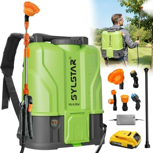 Offerta a tempo: SYLSTAR Pompa Irroratrice a Batteria 16L, 8.3Bar Potente Pompa a Spalla a Batteria Compatibile con Dewalt 18V Batterie, Spruzzatore Elettrico Velocità Regolabile,5 Ugelli (Caricabatterie Incluso) - 20% da 145.99 € a 116.78 €