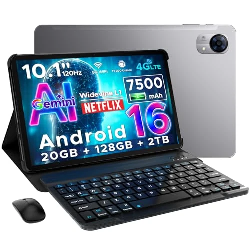 DOOGEE Tab G5 Android 16 Tablet mit SIM, 10 Zoll & Gemini AI, 20GB+128GB/2TB & T7200 Octa Core Android Tablet mit Tastatur, Stift, Maus & Case, 7500mAh 90Hz IPS HD & Ultra-Thin 2 | Face ID | GPS