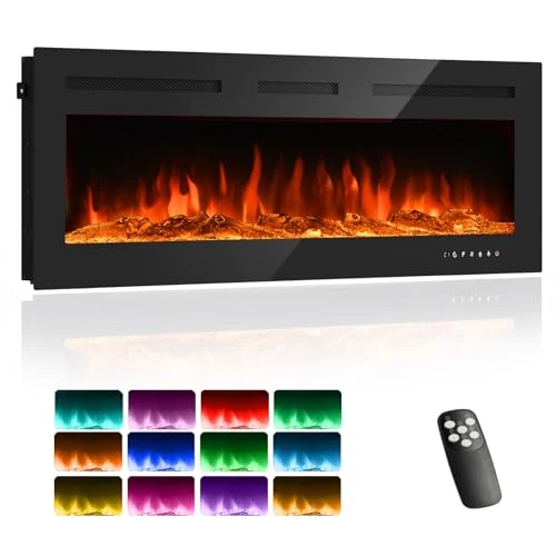 Offerta a tempo: Camino elettrico 3 in 1 da parete o da incasso con effetto fiamma 3D e 12 colori fiamma, camino 900 W/1800 W con telecomando, timer e termostato, nero (60 inch) - 0% da 199.98 € a 199.98 €