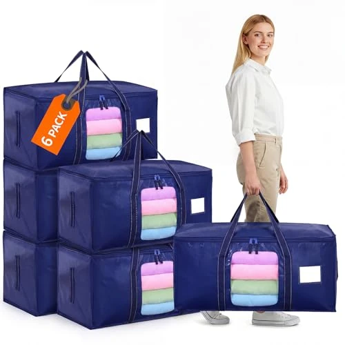 Offre limitée : Dntorx Lot de 6 grands sacs de rangement de 90 l avec couvercle, cartons de déménagement pliables avec fenêtre transparente, sacs de déménagement pour déménagement, linge de lit, rangement des de 18.53 € à 18.53 € (0.00% de remise)
