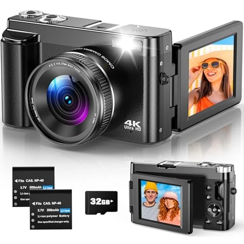 Tijdelijke aanbieding: Digitale camera, 4K 48 MP, compacte digitale camera met inklapbaar scherm van 3 inch tot 180 graden, autofocus, 16-voudige digitale zoom, anti-shake, compacte camera voor vloggen en reizen van 109.99 EUR naar 109.99 EUR (korting 0%)